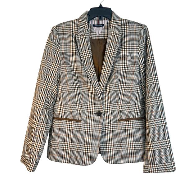 Tommy Hilfiger Jackets & Blazers - Tommy Hilfiger One Button Plaid Blazer Elbow Patch Size 12 Academia Preppy